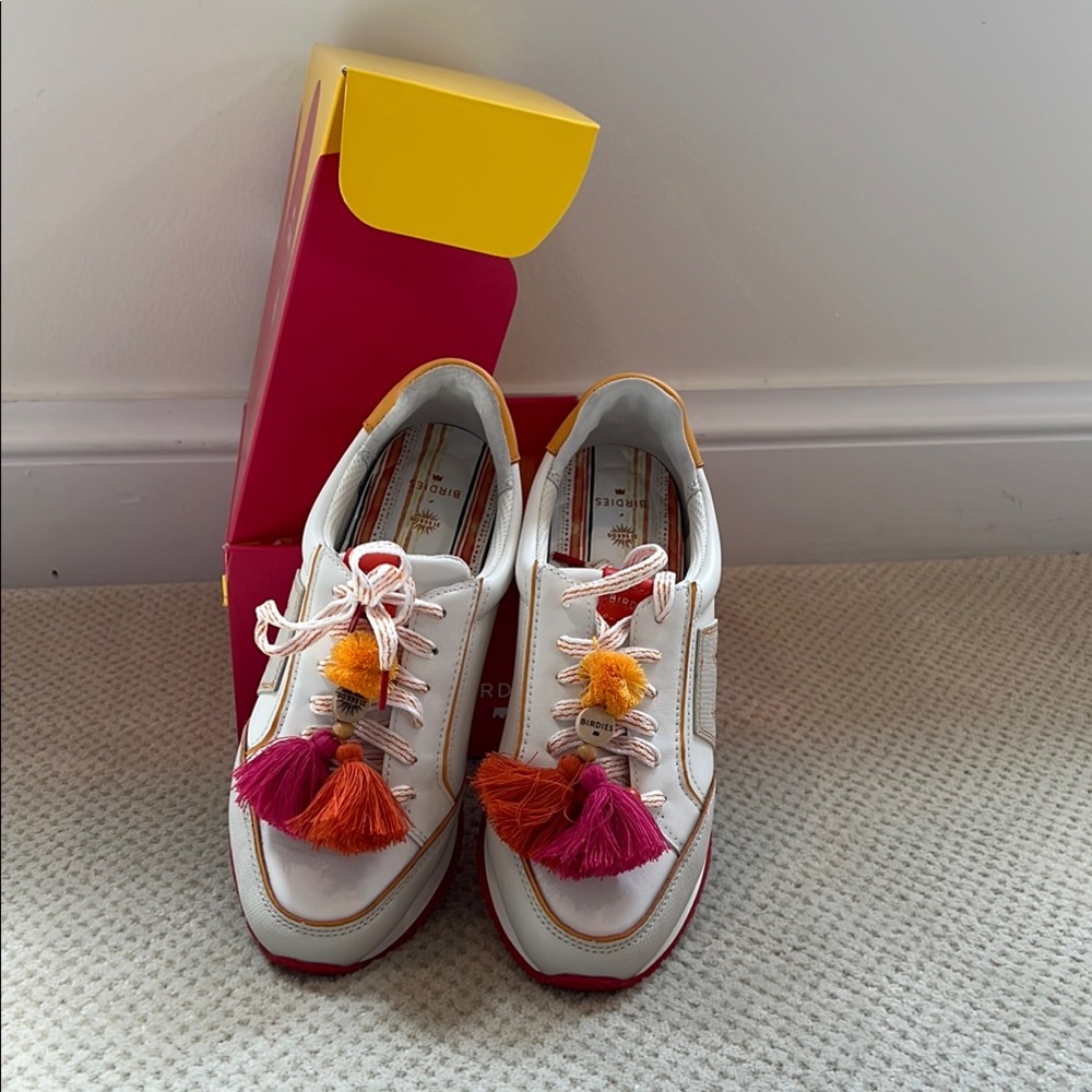 Birdies Orange and White Sneakers with Vibrant Tassels